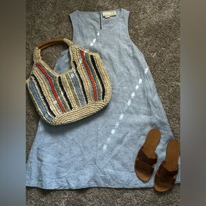 Linen A-Line Tank Dress in Light Blue with pockets